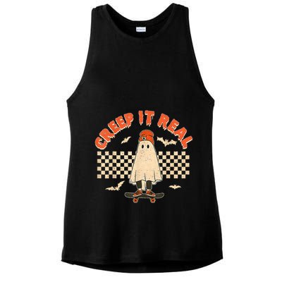 Creep It Real Skateboarding Ghost Retro Halloween Costume Ladies PosiCharge Tri-Blend Wicking Tank