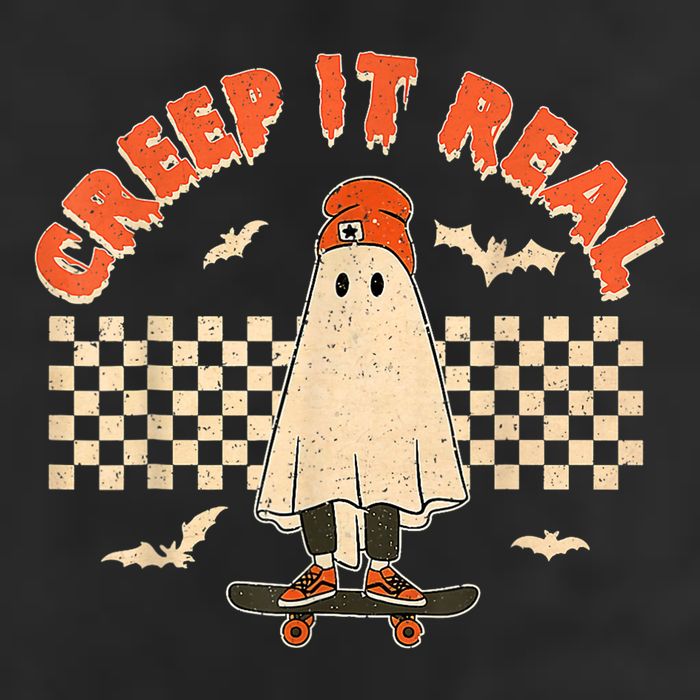 Creep It Real Skateboarding Ghost Retro Halloween Costume 7 Panel Mesh Trucker Snapback Hat