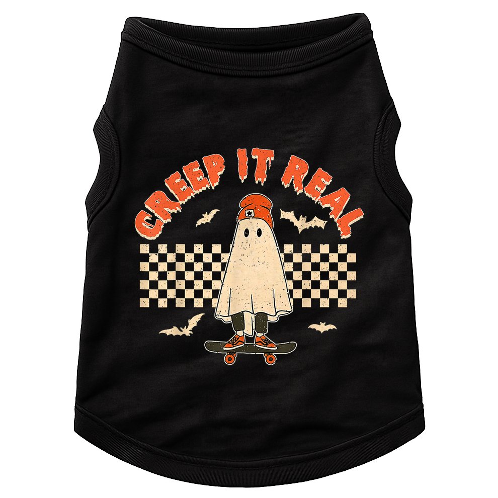Creep It Real Skateboarding Ghost Retro Halloween Costume Doggie Tank