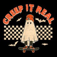 Creep It Real Skateboarding Ghost Retro Halloween Costume Button
