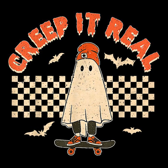 Creep It Real Skateboarding Ghost Retro Halloween Costume Button