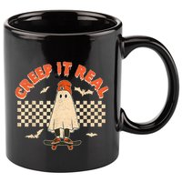 Creep It Real Skateboarding Ghost Retro Halloween Costume 11oz C Handle Ceramic Mug