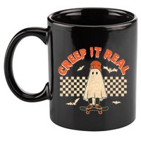 Creep It Real Skateboarding Ghost Retro Halloween Costume 11oz C Handle Ceramic Mug