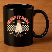 Creep It Real Skateboarding Ghost Retro Halloween Costume 11oz C Handle Ceramic Mug