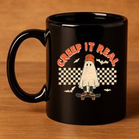 Creep It Real Skateboarding Ghost Retro Halloween Costume 11oz C Handle Ceramic Mug