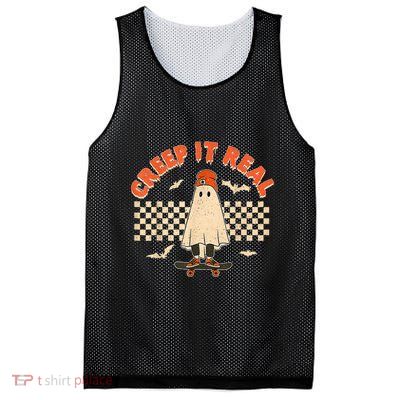 Creep It Real Skateboarding Ghost Retro Halloween Costume Mesh Reversible Basketball Jersey Tank