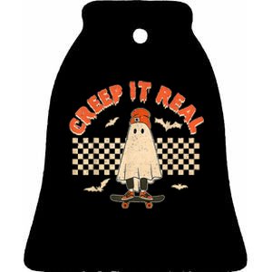 Creep It Real Skateboarding Ghost Retro Halloween Costume Ceramic Bell Ornament