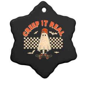 Creep It Real Skateboarding Ghost Retro Halloween Costume Ceramic Star Ornament