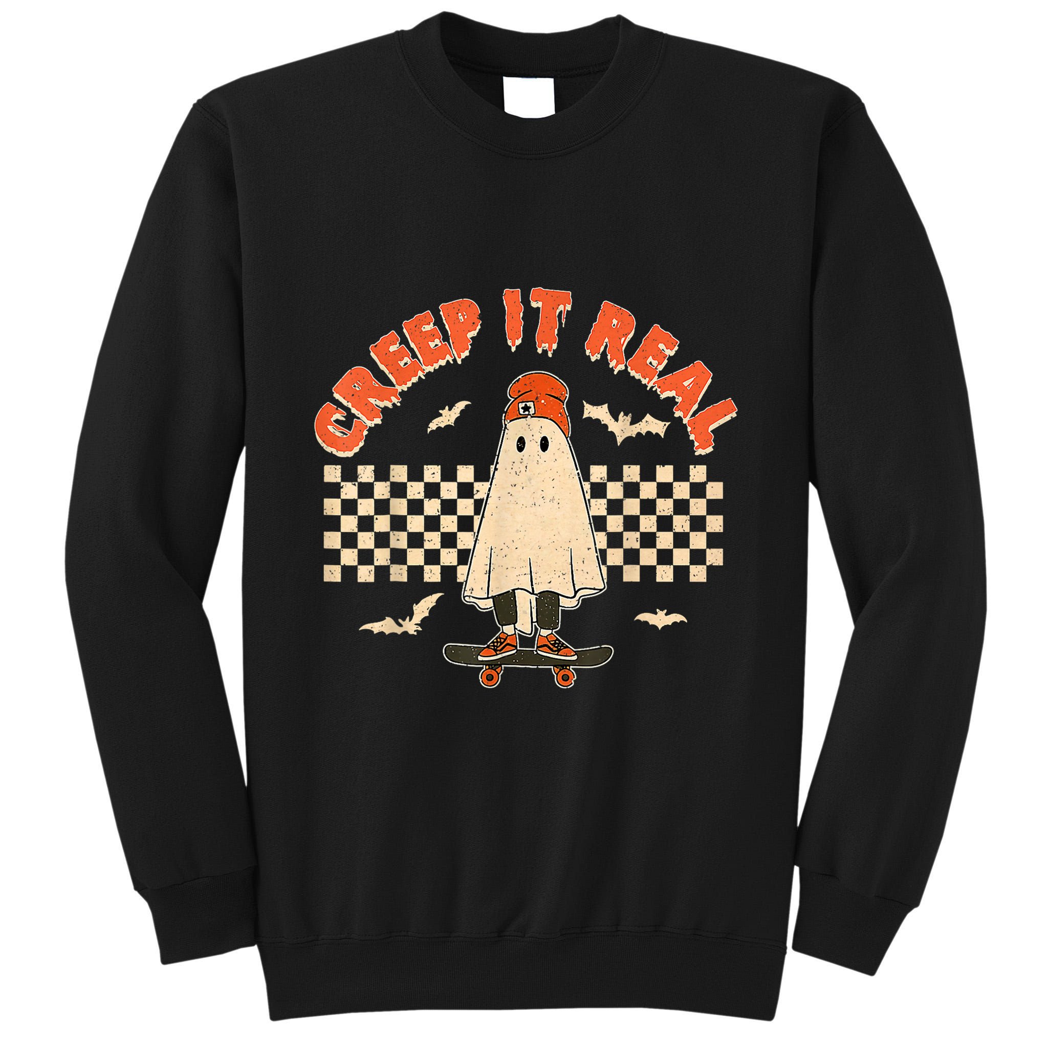 Creep It Real Skateboarding Ghost Retro Halloween Costume Tall Sweatshirt