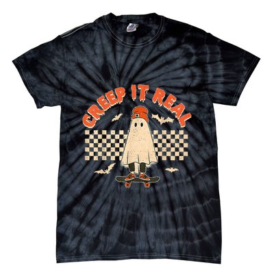 Creep It Real Skateboarding Ghost Retro Halloween Costume Tie-Dye T-Shirt