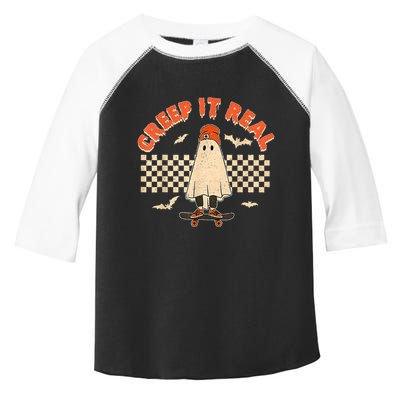 Creep It Real Skateboarding Ghost Retro Halloween Costume Toddler Fine Jersey T-Shirt