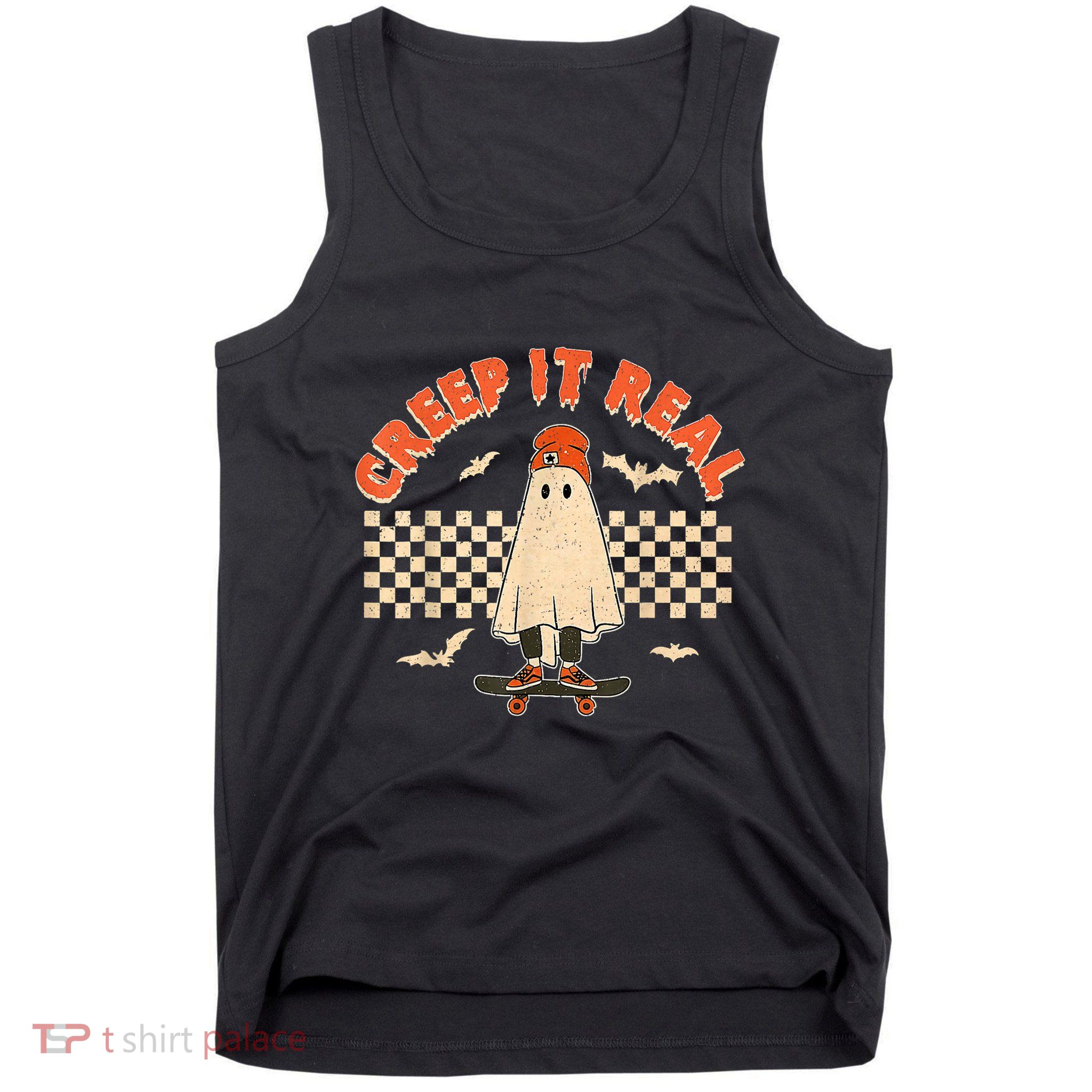 Creep It Real Skateboarding Ghost Retro Halloween Costume Tank Top