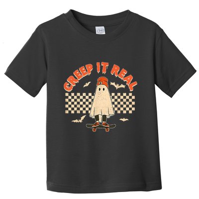 Creep It Real Skateboarding Ghost Retro Halloween Costume Toddler T-Shirt