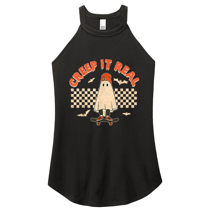 Creep It Real Skateboarding Ghost Retro Halloween Costume Women's Perfect Tri Rocker Tank