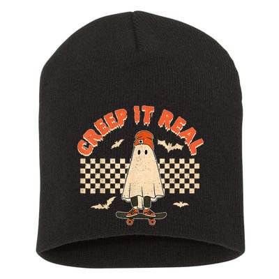 Creep It Real Skateboarding Ghost Retro Halloween Costume Short Acrylic Beanie