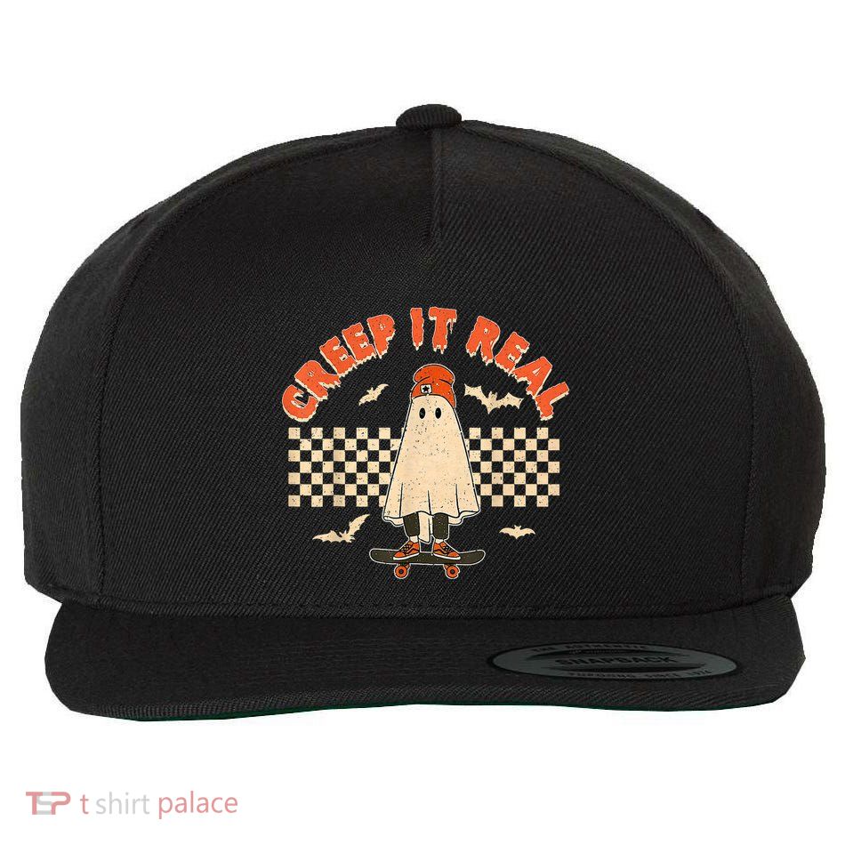Creep It Real Skateboarding Ghost Retro Halloween Costume Wool Snapback Cap
