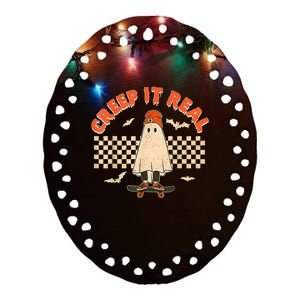 Creep It Real Skateboarding Ghost Retro Halloween Costume Ceramic Oval Ornament