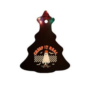 Creep It Real Skateboarding Ghost Retro Halloween Costume Ceramic Tree Ornament