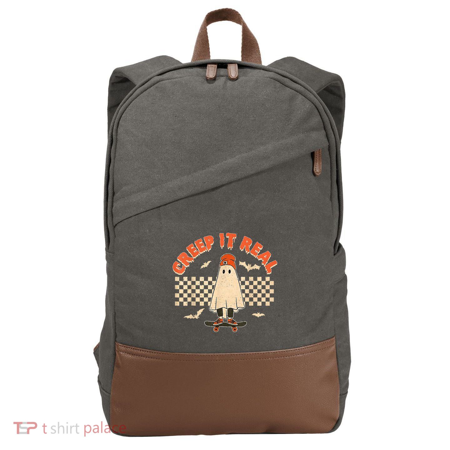 Creep It Real Skateboarding Ghost Retro Halloween Costume Cotton Canvas Backpack