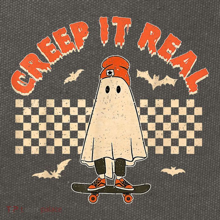 Creep It Real Skateboarding Ghost Retro Halloween Costume Cotton Canvas Backpack