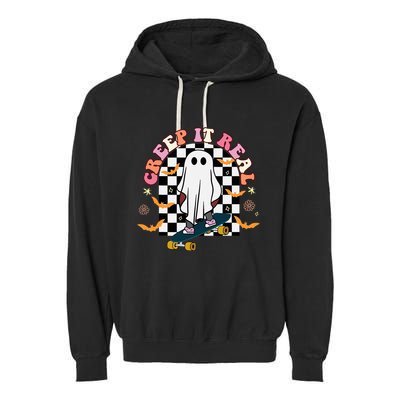 Creep It Real Skateboarder Ghost Halloween Garment-Dyed Fleece Hoodie