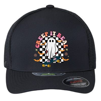 Creep It Real Skateboarder Ghost Halloween Flexfit Unipanel Trucker Cap