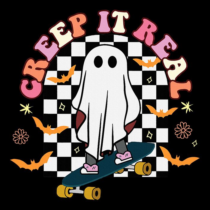 Creep It Real Skateboarder Ghost Halloween Flexfit Unipanel Trucker Cap