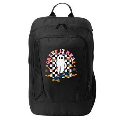 Creep It Real Skateboarder Ghost Halloween City Backpack