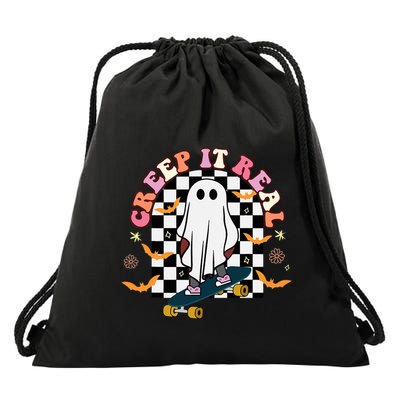 Creep It Real Skateboarder Ghost Halloween Drawstring Bag