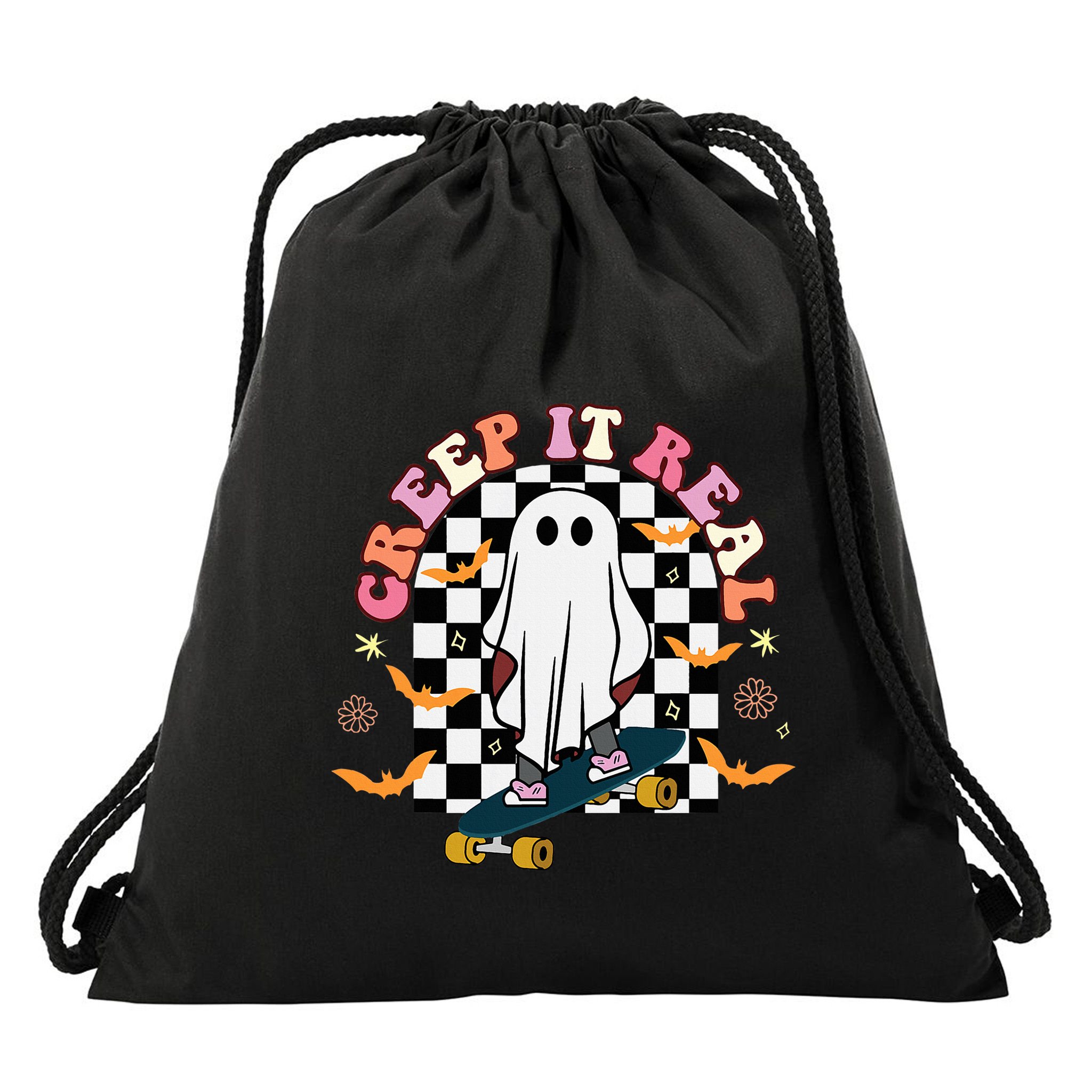 Creep It Real Skateboarder Ghost Halloween Drawstring Bag