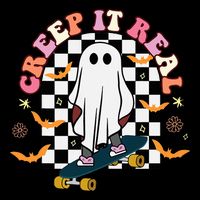 Creep It Real Skateboarder Ghost Halloween Flat Bill Trucker Hat