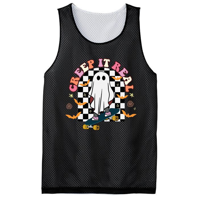 Creep It Real Skateboarder Ghost Halloween Mesh Reversible Basketball Jersey Tank