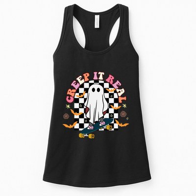 Creep It Real Skateboarder Ghost Halloween Womens Tank Top
