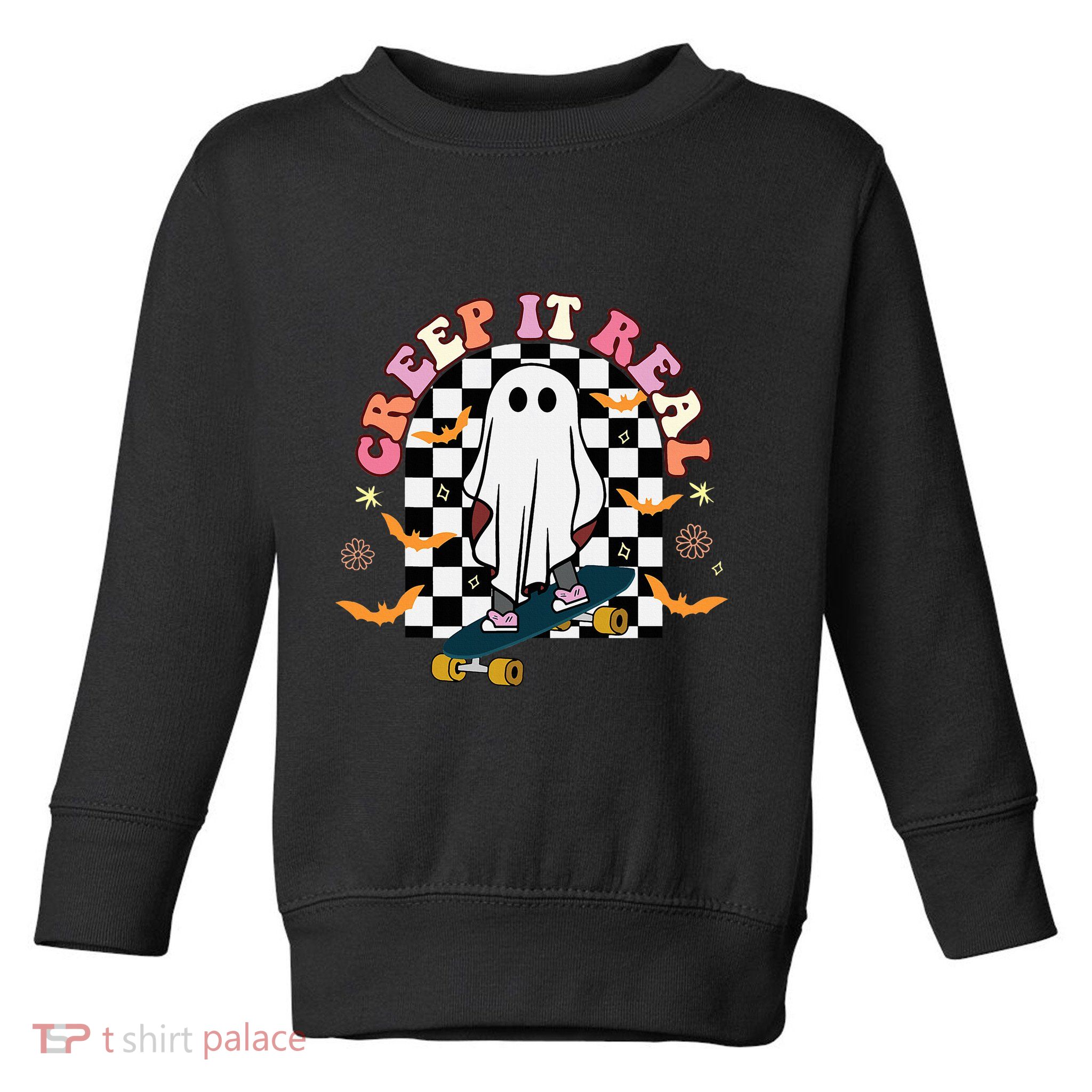 Creep It Real Skateboarder Ghost Halloween Toddler Sweatshirt