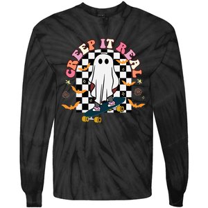 Creep It Real Skateboarder Ghost Halloween Tie-Dye Long Sleeve Shirt