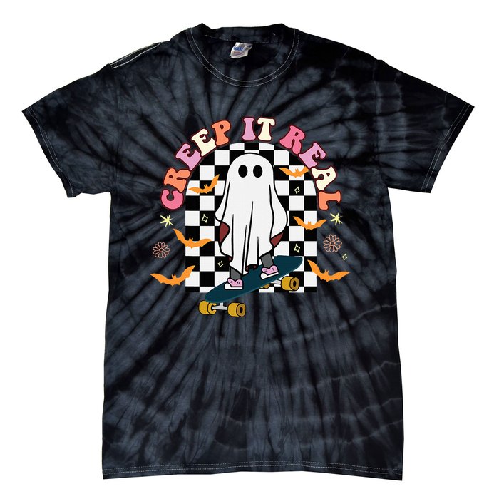 Creep It Real Skateboarder Ghost Halloween Tie-Dye T-Shirt