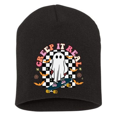 Creep It Real Skateboarder Ghost Halloween Short Acrylic Beanie
