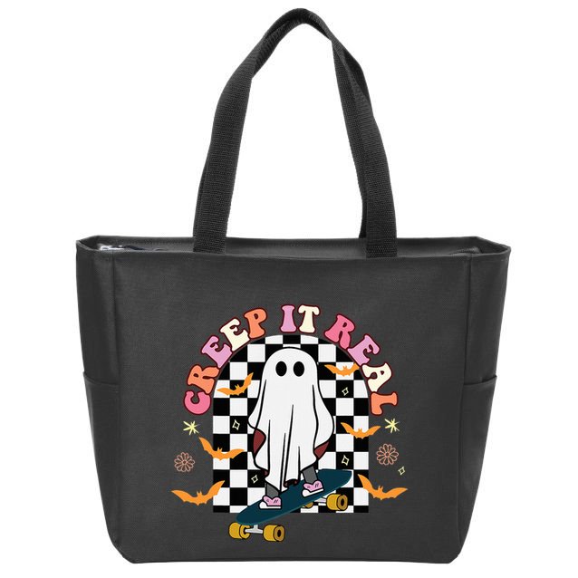 Creep It Real Skateboarder Ghost Halloween Zip Tote Bag