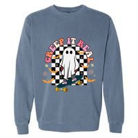 Creep It Real Skateboarder Ghost Halloween Garment-Dyed Sweatshirt