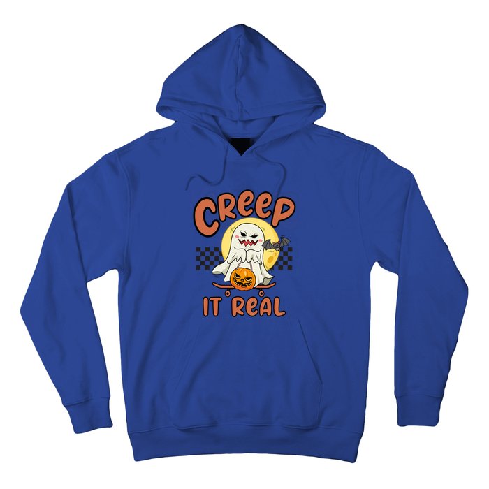 Creep It Real Vintage Retro Ghost On Skateboard Checkerboard Gift Hoodie