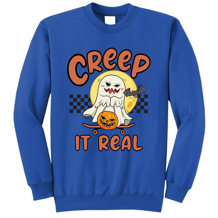 Creep It Real Vintage Retro Ghost On Skateboard Checkerboard Gift Sweatshirt