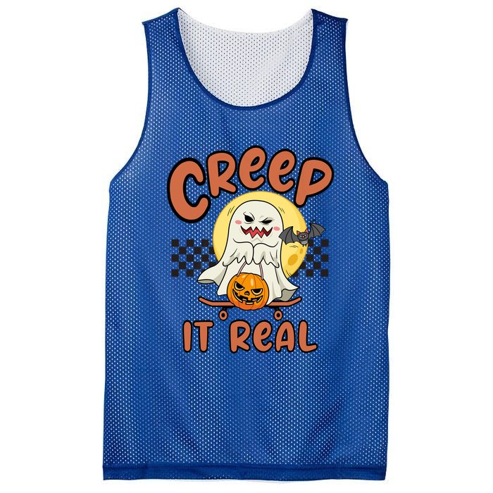 Creep It Real Vintage Retro Ghost On Skateboard Checkerboard Gift Mesh Reversible Basketball Jersey Tank