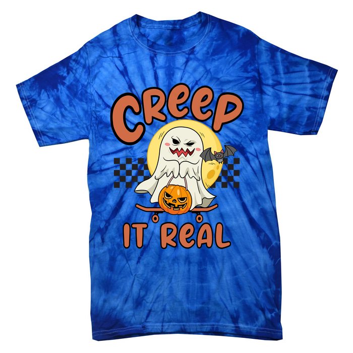 Creep It Real Vintage Retro Ghost On Skateboard Checkerboard Gift Tie-Dye T-Shirt