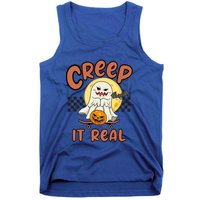 Creep It Real Vintage Retro Ghost On Skateboard Checkerboard Gift Tank Top