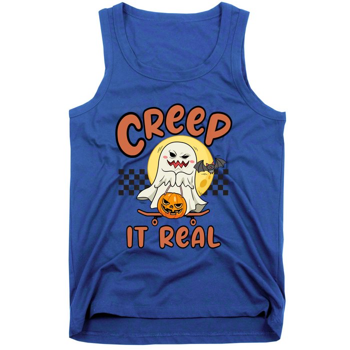 Creep It Real Vintage Retro Ghost On Skateboard Checkerboard Gift Tank Top