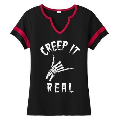 Creep It Real Skeleton Hand Shaka Ladies Halftime Notch Neck Tee