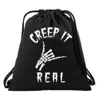 Creep It Real Skeleton Hand Shaka Drawstring Bag