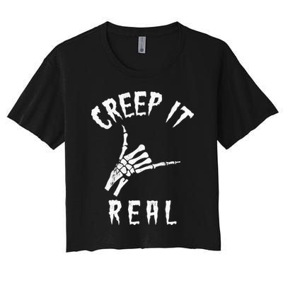 Creep It Real Skeleton Hand Shaka Crop Top