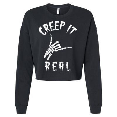 Creep It Real Skeleton Hand Shaka Cropped Pullover Crew