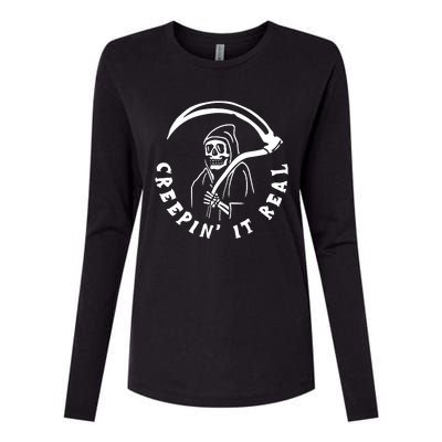 Creepin It Real Grim Reaper Halloween Womens Cotton Relaxed Long Sleeve T-Shirt